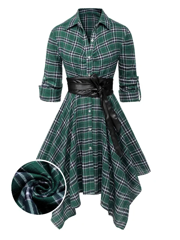 1950s-3-4-sleeve-plaid-belt-long-tops-1