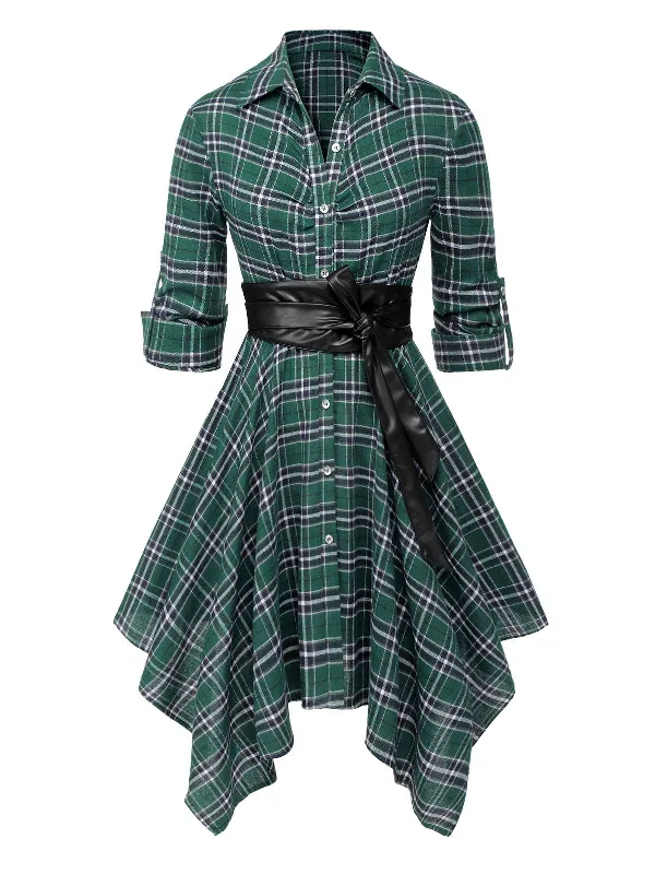 1950s-3-4-sleeve-plaid-belt-long-tops-1