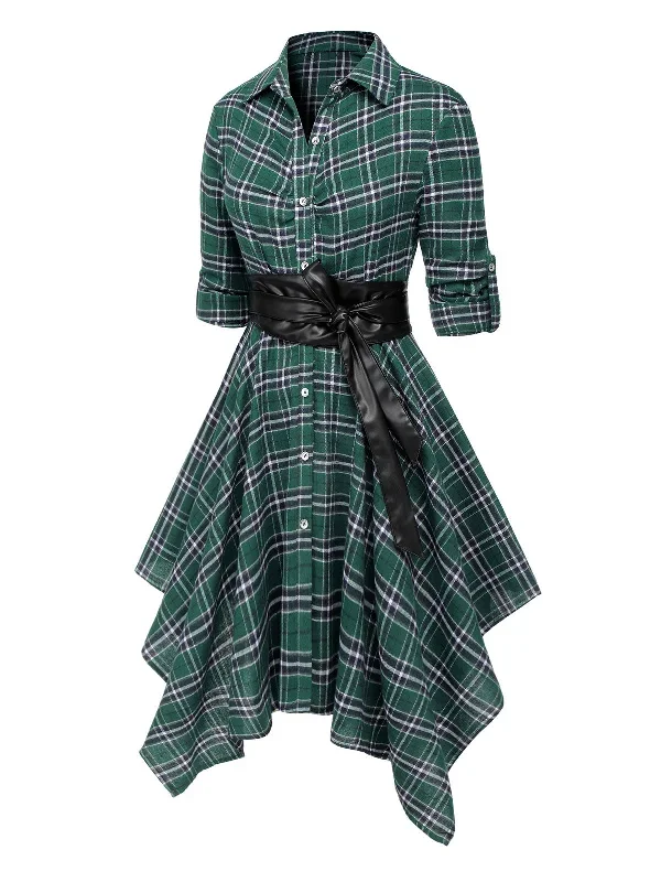 1950s-3-4-sleeve-plaid-belt-long-tops-1