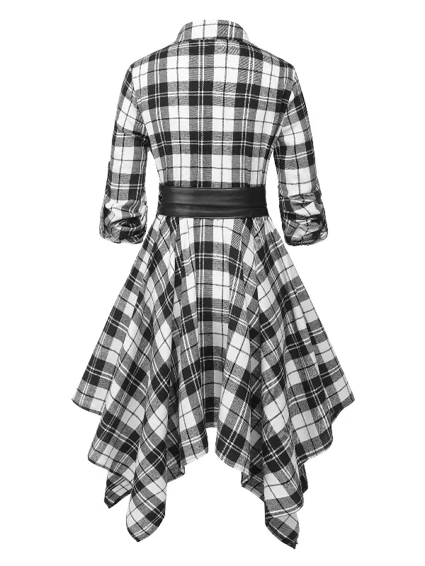 1950s-3-4-sleeve-plaid-belt-long-tops-1