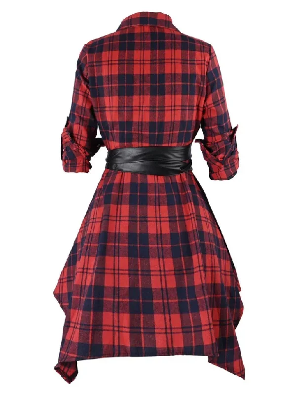 1950s-3-4-sleeve-plaid-belt-long-tops-1