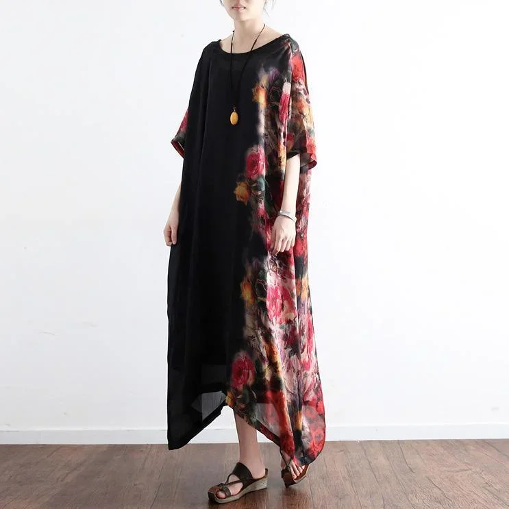 2017-black-prints-silk-dresses-plus-size-sundress-patchwork-short-sleeve-maxi-dress