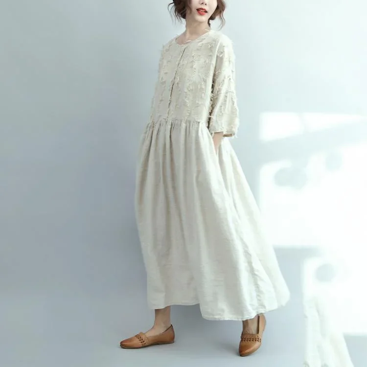 White Linen Dresses Oversize Casual Long Linen Maxi Dress Traveling Dresses