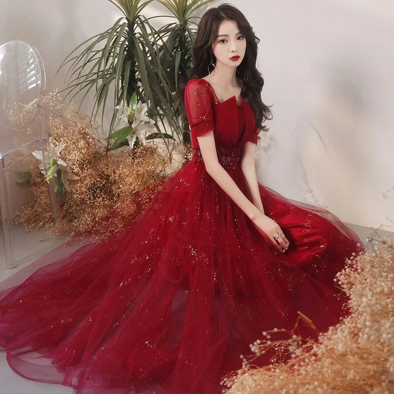 FashionSierra - Gorgeous Burgundy Ball Gowns