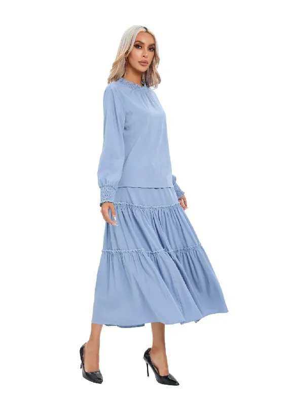 Sky Blue Elastic Waist Midi Dress Set