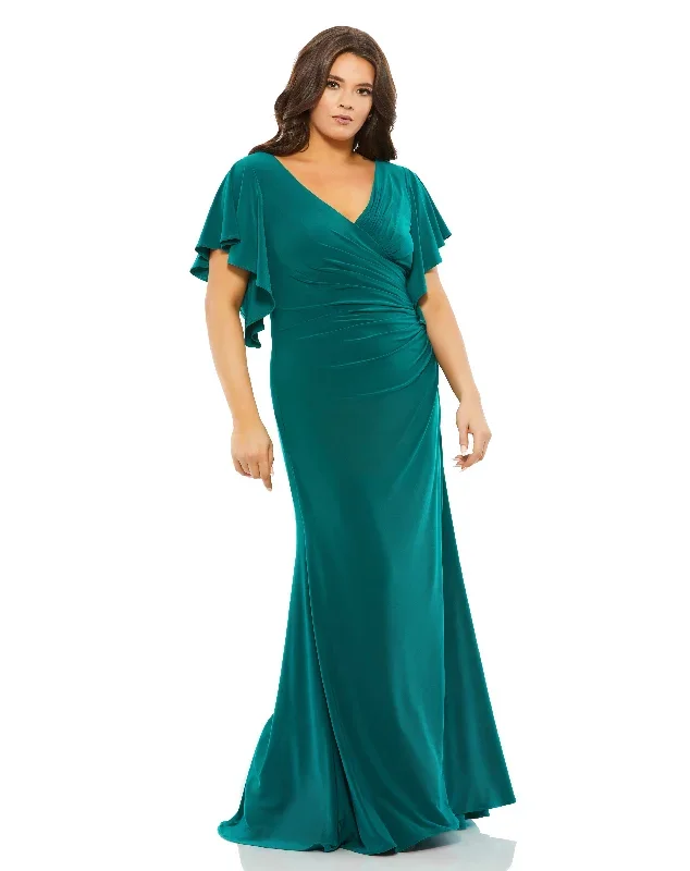 Faux Wrap Butterfly Sleeve Gown (Plus)