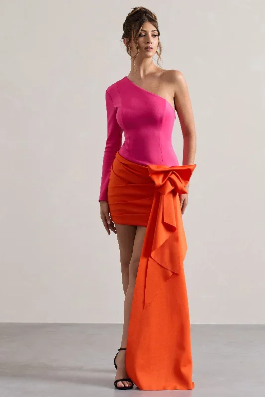 abstract-pink-orange-asymmetric-mini-dress-with-side-drape-cl132302202