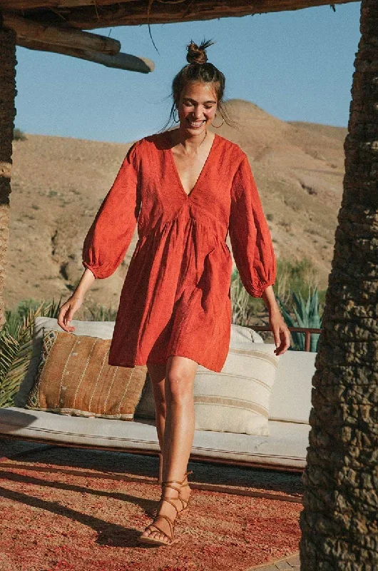 ALMA Mini Dress - warm red cotton