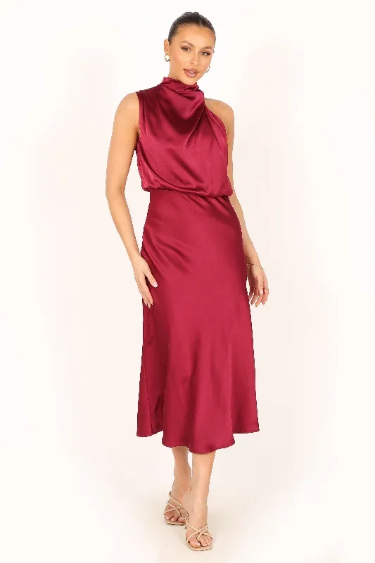 Anabelle Halter Neck Midi Dress - Berry