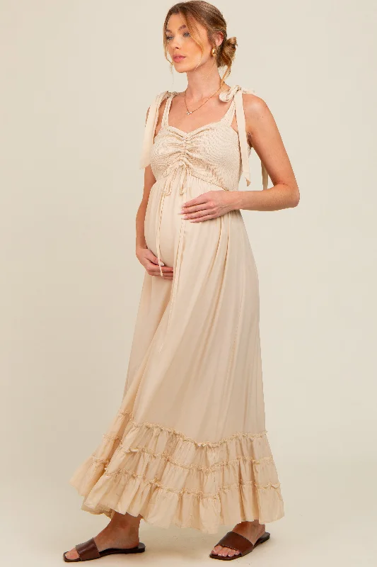 beige-sweetheart-neck-smocked-shoulder-tie-maternity-maxi-dress