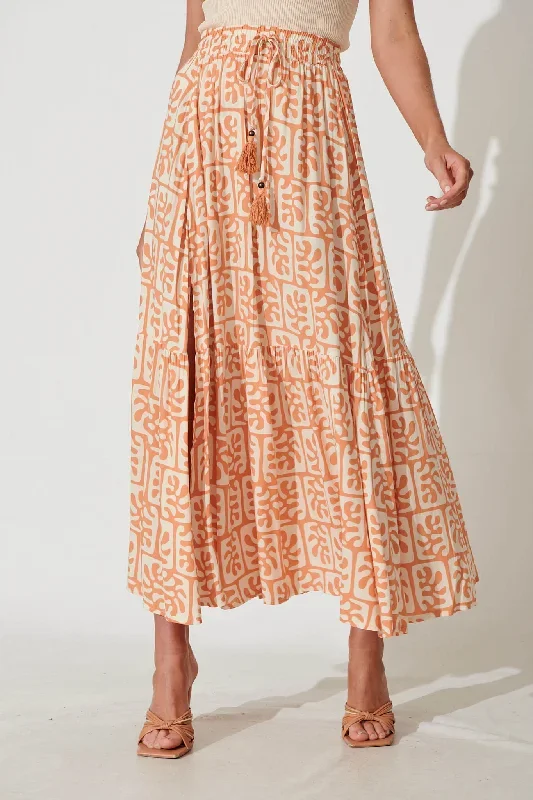 Bilboa Maxi Skirt In Tan With Cream Print