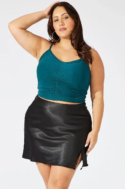 Black Lace Trim Satin Skirt