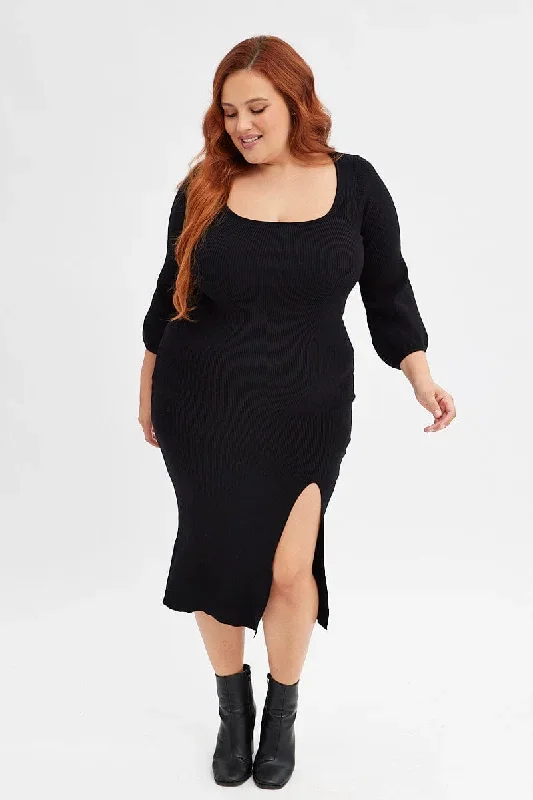 black-midi-dress-long-balloon-sleeve-sexy-split-knit-ced9029a-40ab-1