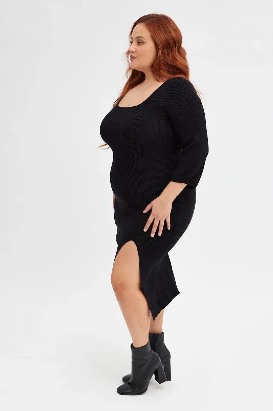 black-midi-dress-long-balloon-sleeve-sexy-split-knit-ced9029a-40ab-1