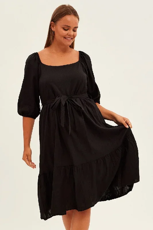 black-midi-dress-puff-sleeve-belt-frill-hem-cdd12008-46ab-1