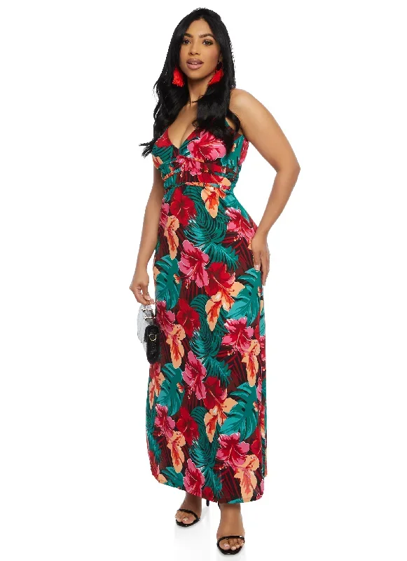 Tropical Floral Print Maxi Dress