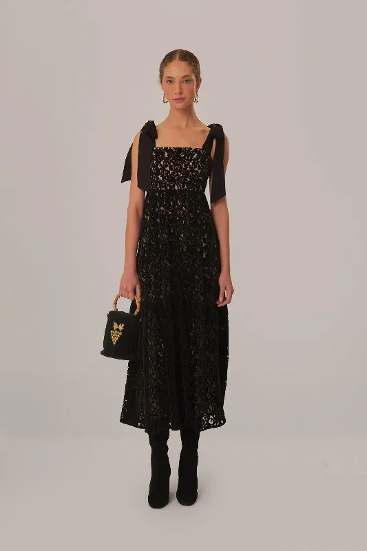 Black Velvet Lace Sleeveless Maxi Dress