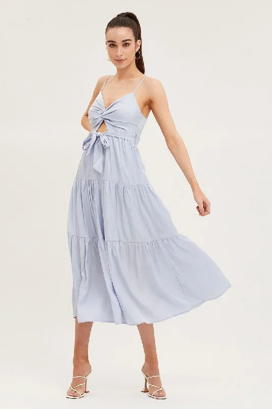 Blue Midi Dress Evening Satin