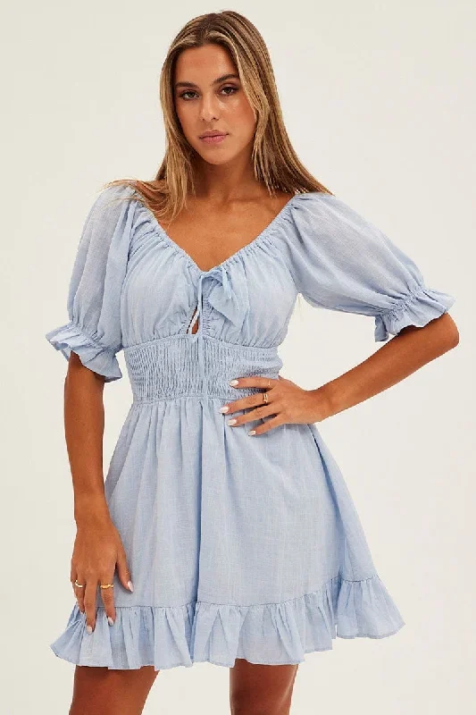 blue-mini-dress-fit-flare-puff-sleeve-v-neck-dd1024b-34p