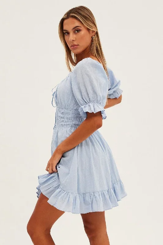 blue-mini-dress-fit-flare-puff-sleeve-v-neck-dd1024b-34p