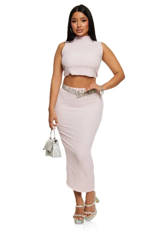 Textured Knit High Waist Maxi Pencil Skirt