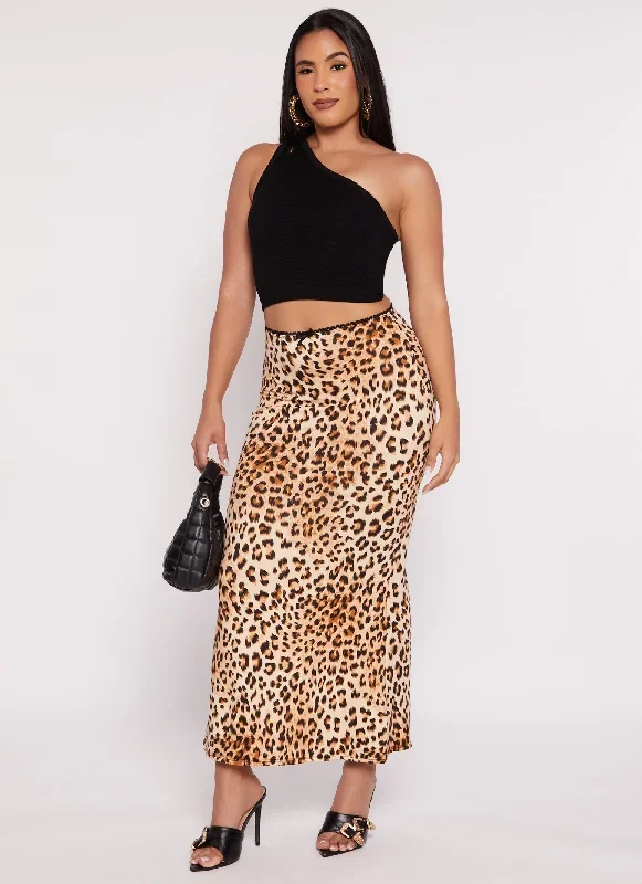 Animal Print Lace Trim Maxi Pencil Skirt