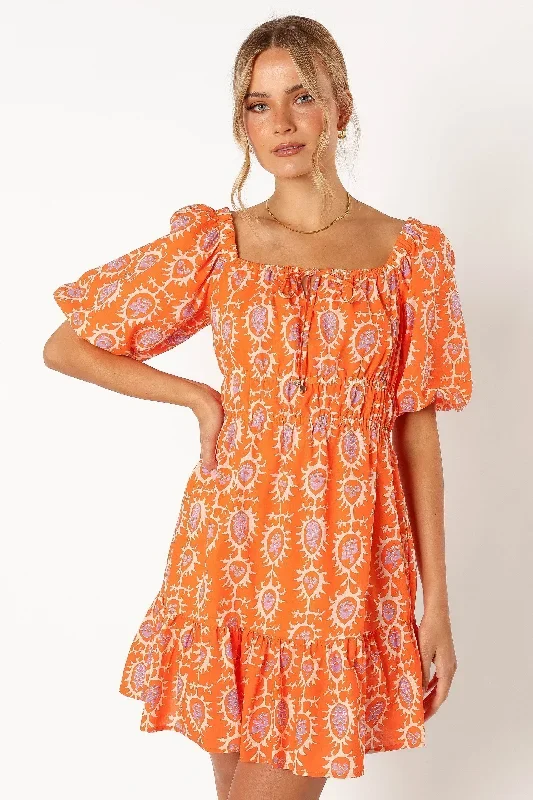 carmen-off-shoulder-mini-dress-orange-print