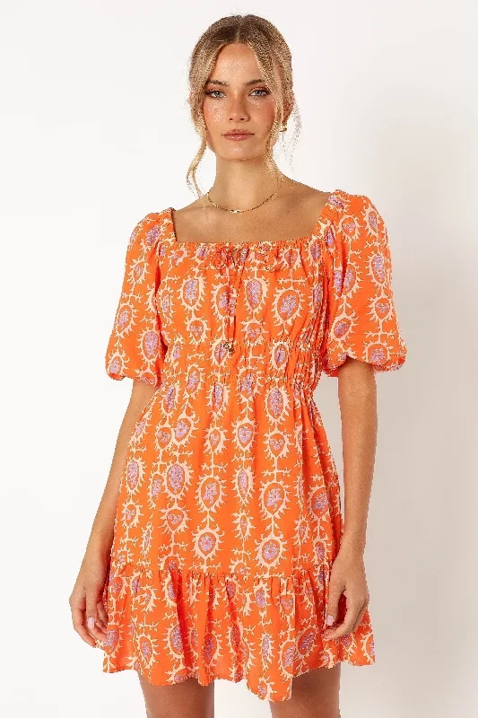 carmen-off-shoulder-mini-dress-orange-print