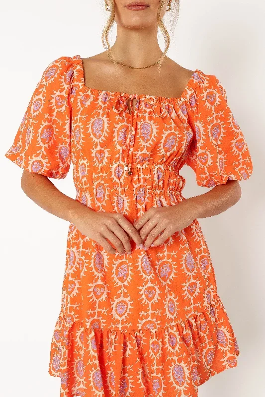 carmen-off-shoulder-mini-dress-orange-print