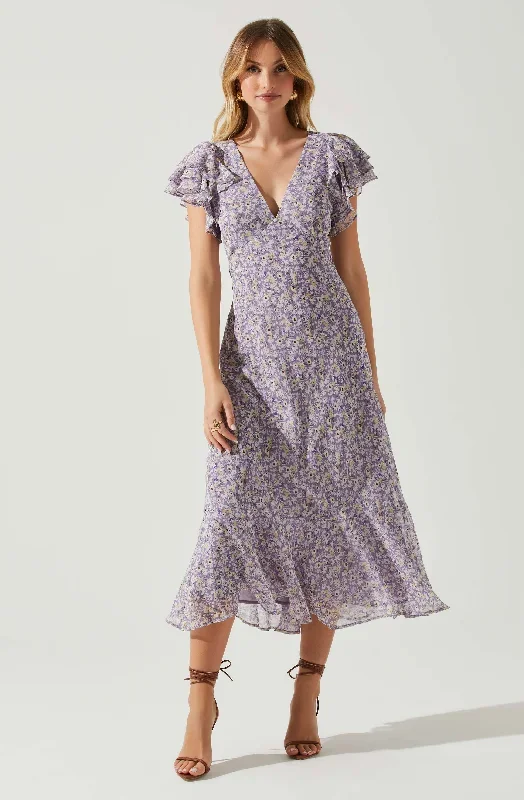 Celestine Floral Ruffle Midi Dress