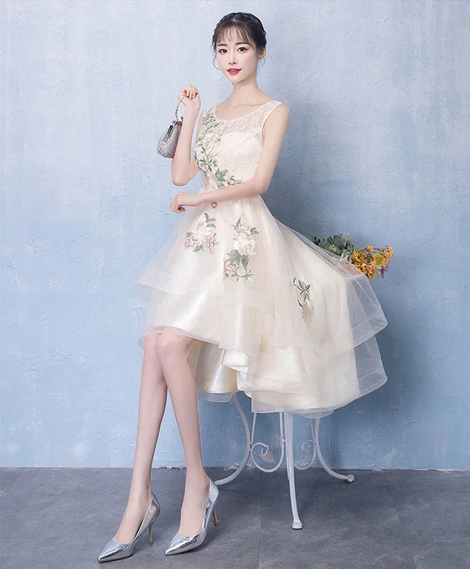 champagne-round-neck-tulle-applique-high-low-prom-dress-cute-homecoming