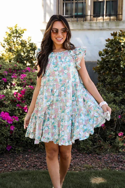 Charming Destiny Mint Floral Mini Dress