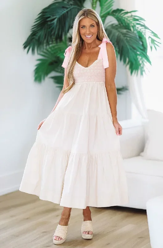 Cherished Maxi Dress - Cream and Pink