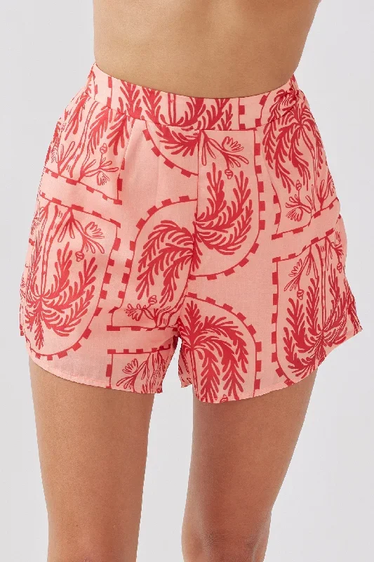 cora-elastic-waist-shorts-print-red-salmon