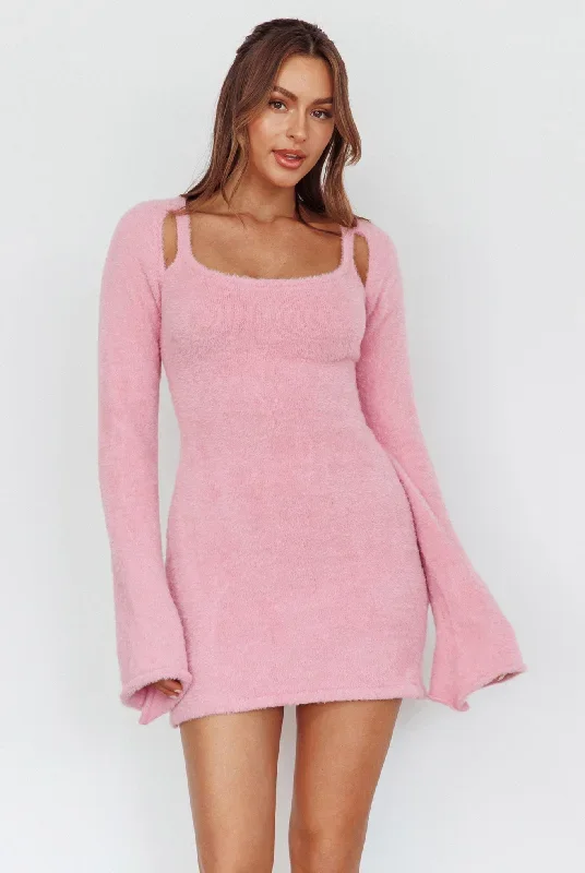 Count On It Fuzzy Knit Mini Dress Blush