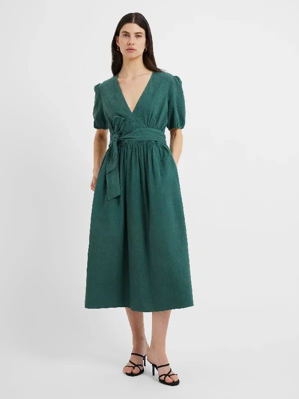 Crinkle Cotton V-Neck Midi Dress