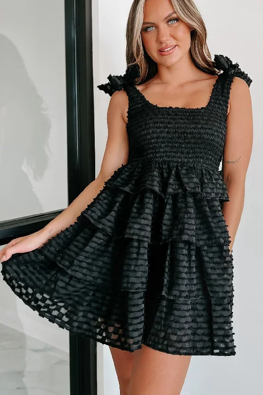 Cutest One Here Textured Tiered Mini Dress (Black)