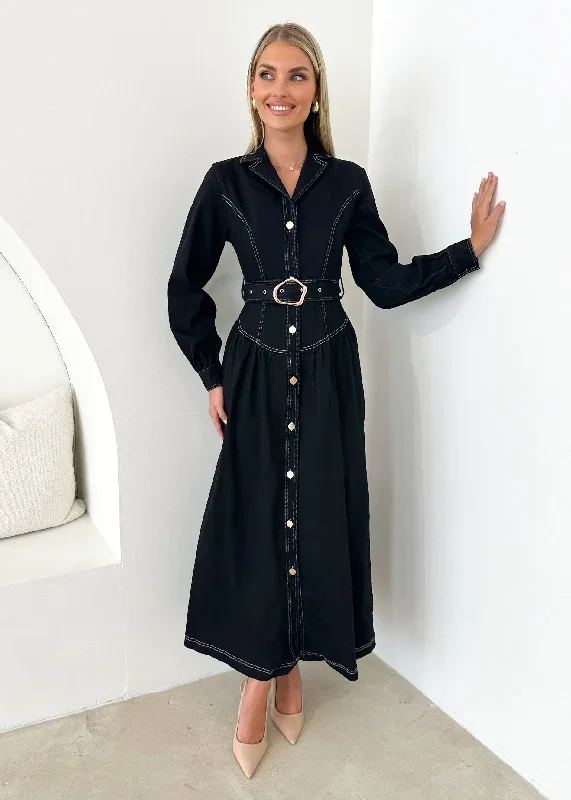 Dazer Denim Maxi Dress - Black