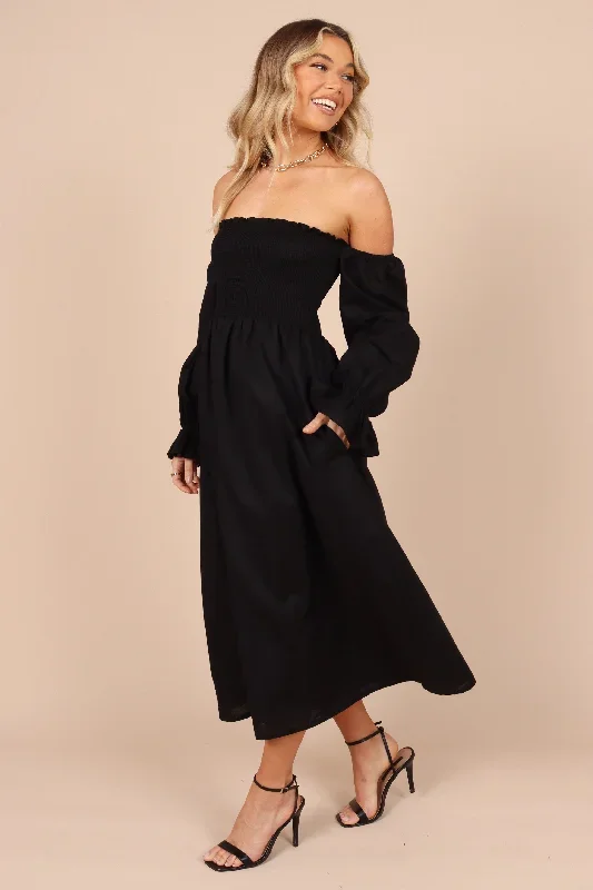 domenica-shirred-long-sleeve-midi-dress-black