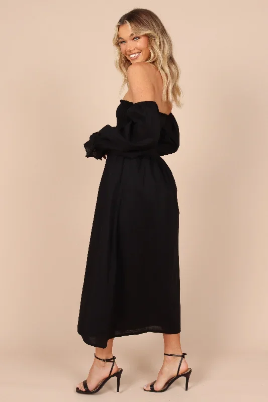 domenica-shirred-long-sleeve-midi-dress-black