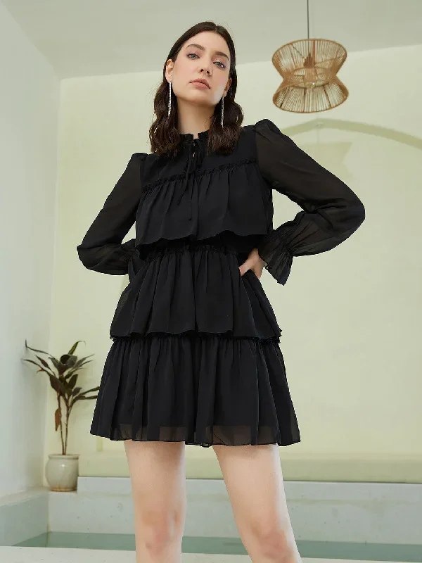 dr4852bk-berrylush-women-solid-black-tie-up-neck-ruffle-trim-flounce-hem-layered-a-line-mini-dress