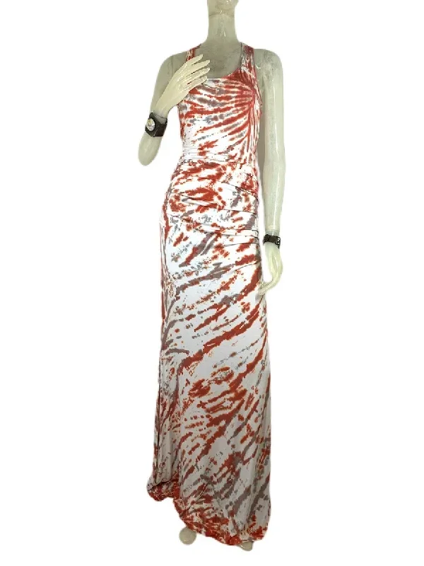 E-Motions Ruched Side Tie Dye Maxi Dress Orange Tan Tie Dye