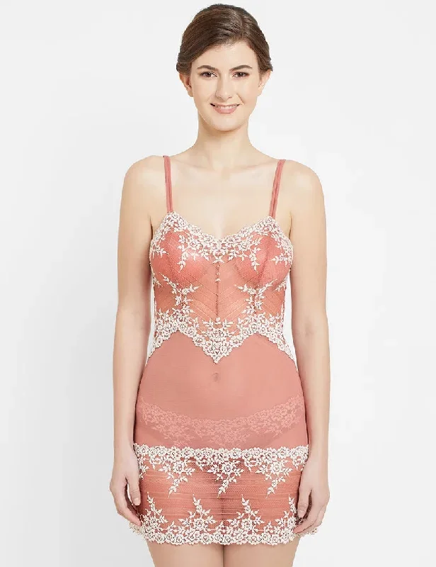 Embrace Lace  Non Padded  Non Wired Bridal Wear Short Lace Babydoll Chemise - Coral