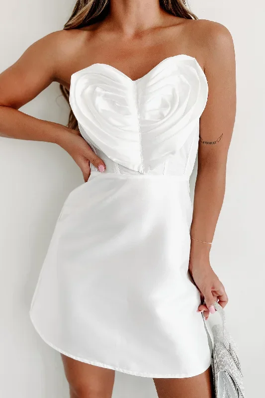 Fiercely Loved Strapless Heart Detail Mini Dress (Off White)
