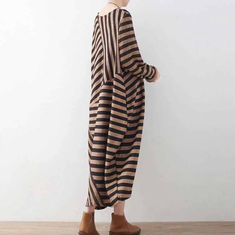 fine-brown-striped-fall-dress-loose-fitting-o-neck-vintage-patchwork-pockets-caftans