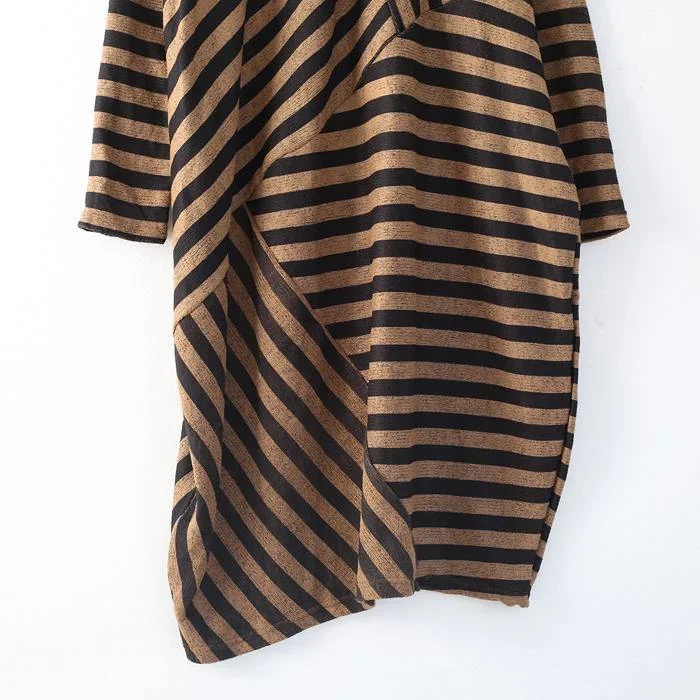 fine-brown-striped-fall-dress-loose-fitting-o-neck-vintage-patchwork-pockets-caftans