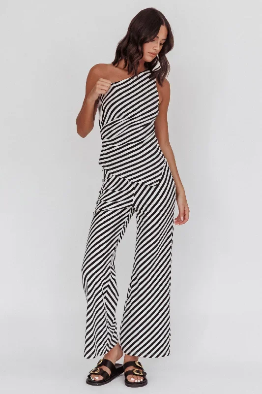 Golden Beach Wide Leg Pants Stripe Black