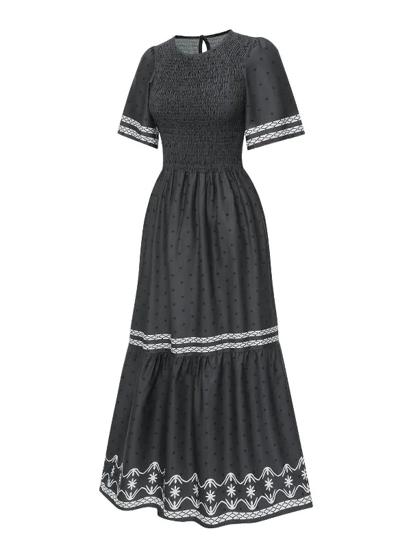 gray-1940s-smocked-dots-moderate-maxi-dress