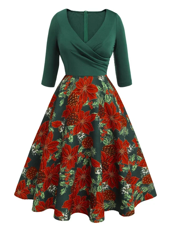 green-1950s-v-neck-floral-patchwork-dress