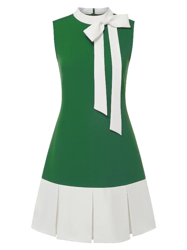 [Pre-Sale] Green 1960s Crew Bowknot Sleeveless Dress